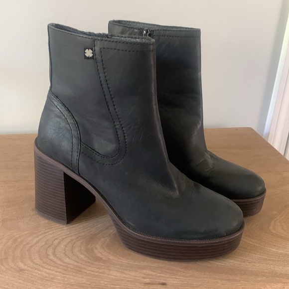 Lucky Brand Olliner Platform Bootie Matte (Black) size 9.5 M chunky leather zip - Picture 7 of 11